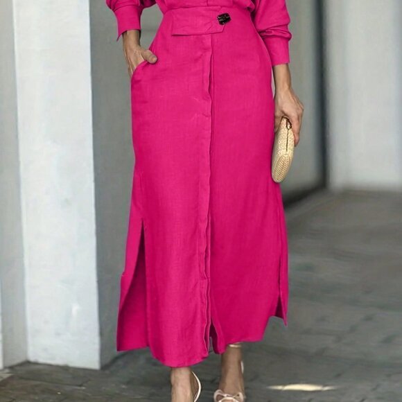 Pink Preppy Women's Batwing Sleeve Dress With Hidden Pockets - Picture 2 of 5